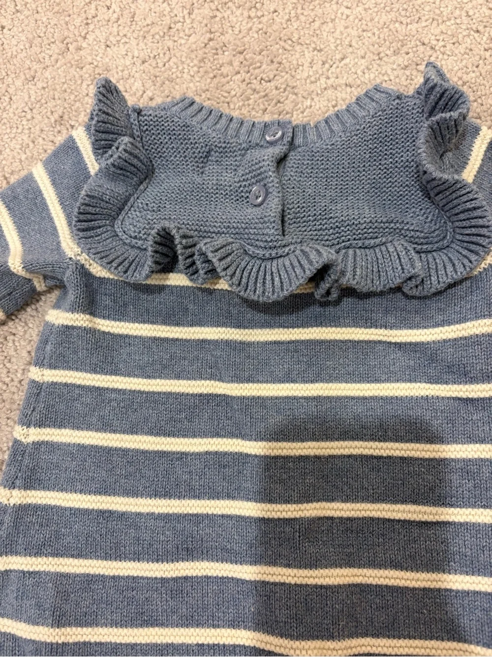 GAP Blue & Cream Striped Ruffle Sweater Dress 6-12 mo